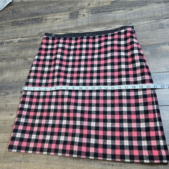 Talbots Pink Gray Black checked plaid skirt faux leather trim Valentines ❤️size8 - Picture 4 of 12
